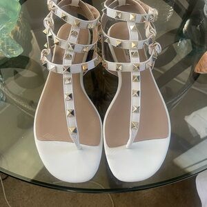 Valentino Garavani White and Gold Studded Sandals